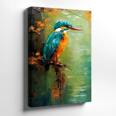 Wall Art Colorful Kingfisher Bird Oil Painting Canvas Print Wildlife Home Decor