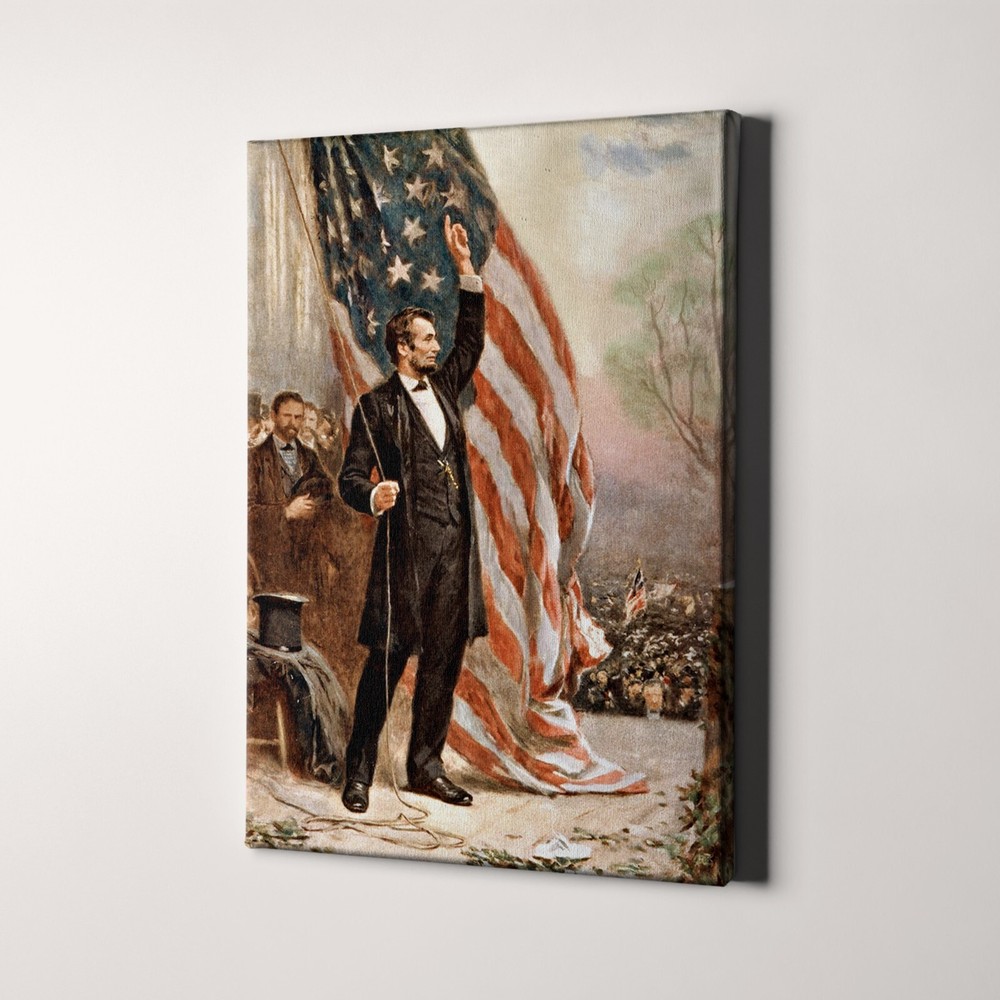 Abraham Lincoln American Flag Painting America History Canvas Wall Art Print