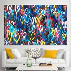 Banksy Love Hearts Canvas, Banksy Canvas Print, Graffiti Canvas Art, Colorful