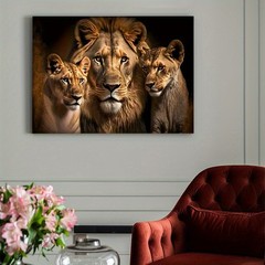 Canvas Art Lion Family Wildlife Dark Portrait Wall Decor