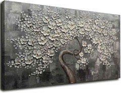 30×60 Inch White Botanical Flower Tree Wall Art Canvas