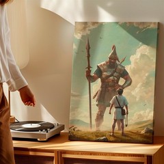 Wall Art Giant Warrior and Boy Fantasy Canvas Print Mythic Landscape Poster