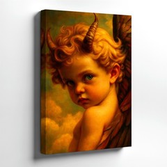 Wall Art Dark Angel Baby Devil Horns Winged Child Fantasy Portrait Canvas Print