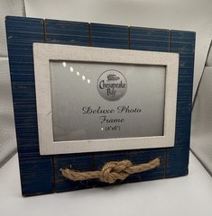 Distressed Nautical Wood Photo Frame Blue Beige 5×7 Coastal Rope Decor