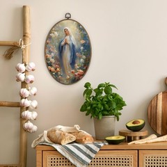 Christian Mother Mary Oval Wall Art, Catholic Mary Framed Canvas Prints Artwo…