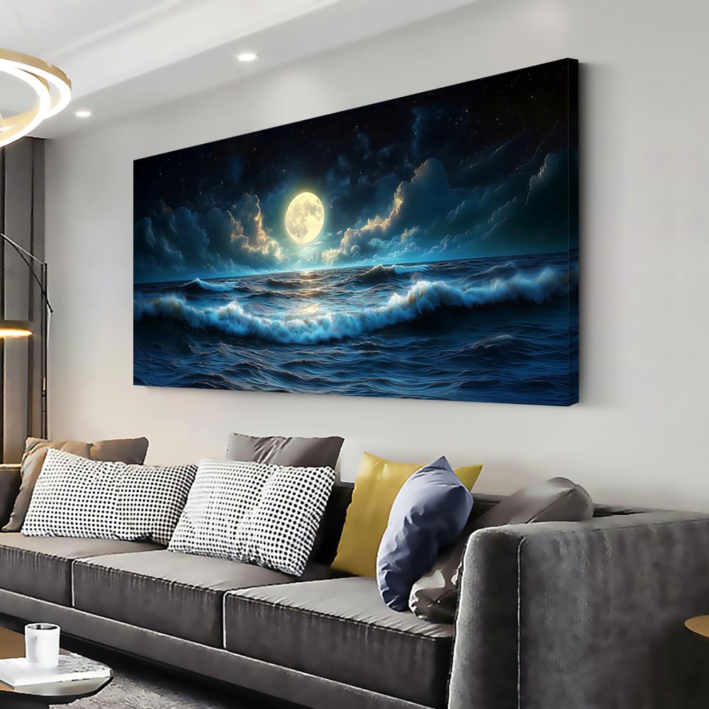 LAVIKARS Wall Art Moon Sea Ocean Vast Paintings Waterproof Canvas Prints Canv…