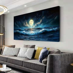 LAVIKARS Wall Art Moon Sea Ocean Vast Paintings Waterproof Canvas Prints Canv…
