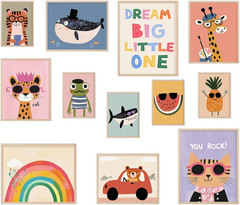 Toddler Wall Art Prints – Colorful Animal Gallery Wall Art for Kids Children Roo
