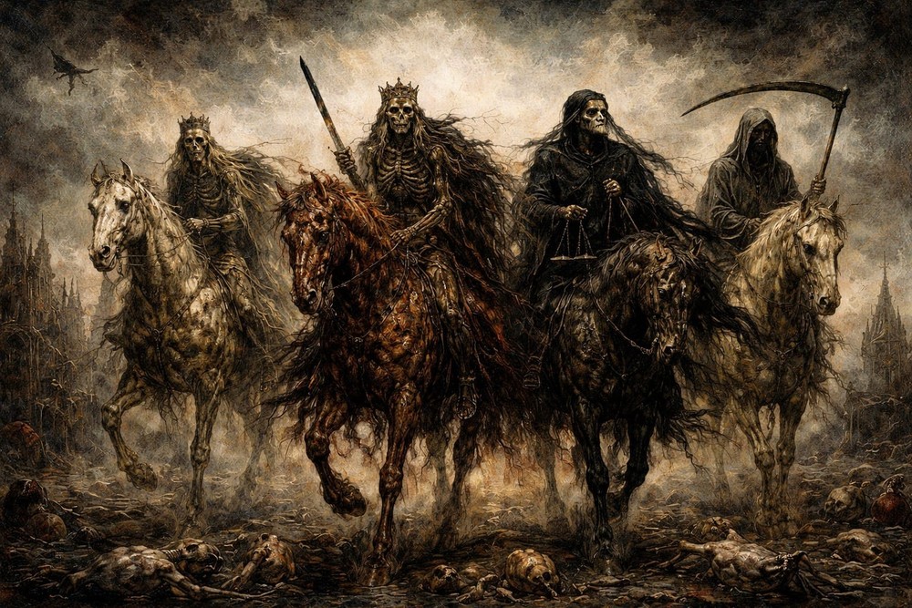 Creepy Art Print The Four Horsemen Apocalyptic Horror Painting 13×19 Poster