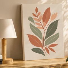Modern Abstract Botanical Canvas Wall Art Earth Tone Leaves Minimalist Print