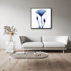 Large Black Framed Abstract Blue Flickering Floral Modern Pictures Canvas Prints