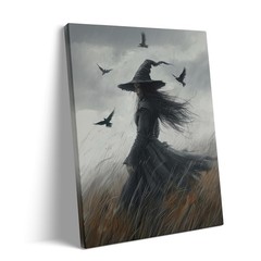 Haunted House Canvas Wall Art Framed Spooky Witchcraft Cottage Horror Picture
