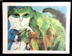 Walasse Ting (1929-2010) Green Cat Poster Paris Edition 1989 20×27 Mounted As-Is