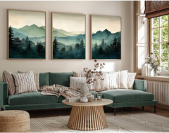 Mountain Wall Art Decor Set of 3 Sage Green Forest Canvas Wall Art Prints Nature