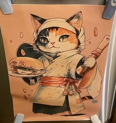 Japanese Style Cat Sushi Chef & Knife Multicolor Prints/Posters Set 3