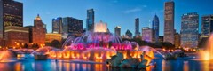 Chicago Skyline Buckingham Fountain Panoramic At Night Photo Print Poster 36×12