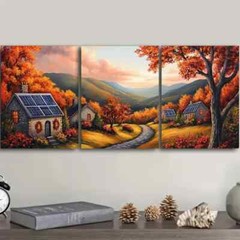 3pcs Autumn Sun House Waterproof Nature Perfect Wall Art Canvas Unframed/Framed