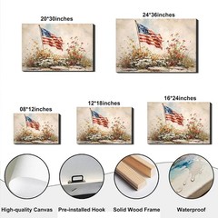 4th of July American Flag Wildflower Canvas Wall Art 8x12in, Framed Patriotic…