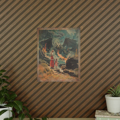 Vintage DRAGON SLAYER Wall Art, Warrior Mom Fantasy Decor, Sword Reptile Poster