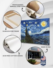 DECORARTS – Starry Night, Vincent Van Gogh Art 30″L x 24″W, Night