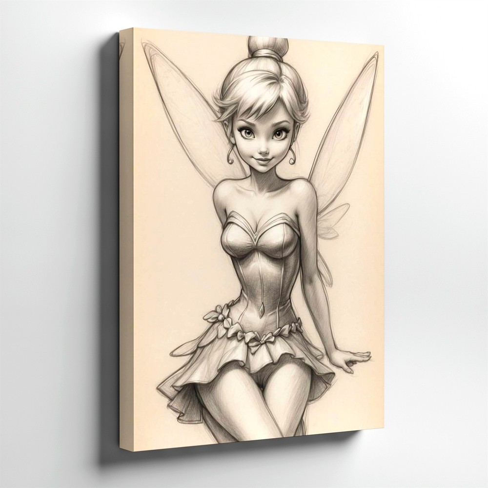 Wall Art Fairy Girl Pencil Sketch Fantasy Female Figure Drawing Print Decor