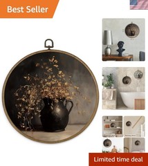Chic Brown Floral Round Wall Art Print – 10″ Framed Canvas for Home Style
