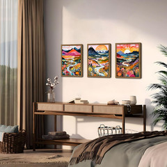 Framed Boho Abstract Mountain Art Set of 3 for Living Room & Bedroom