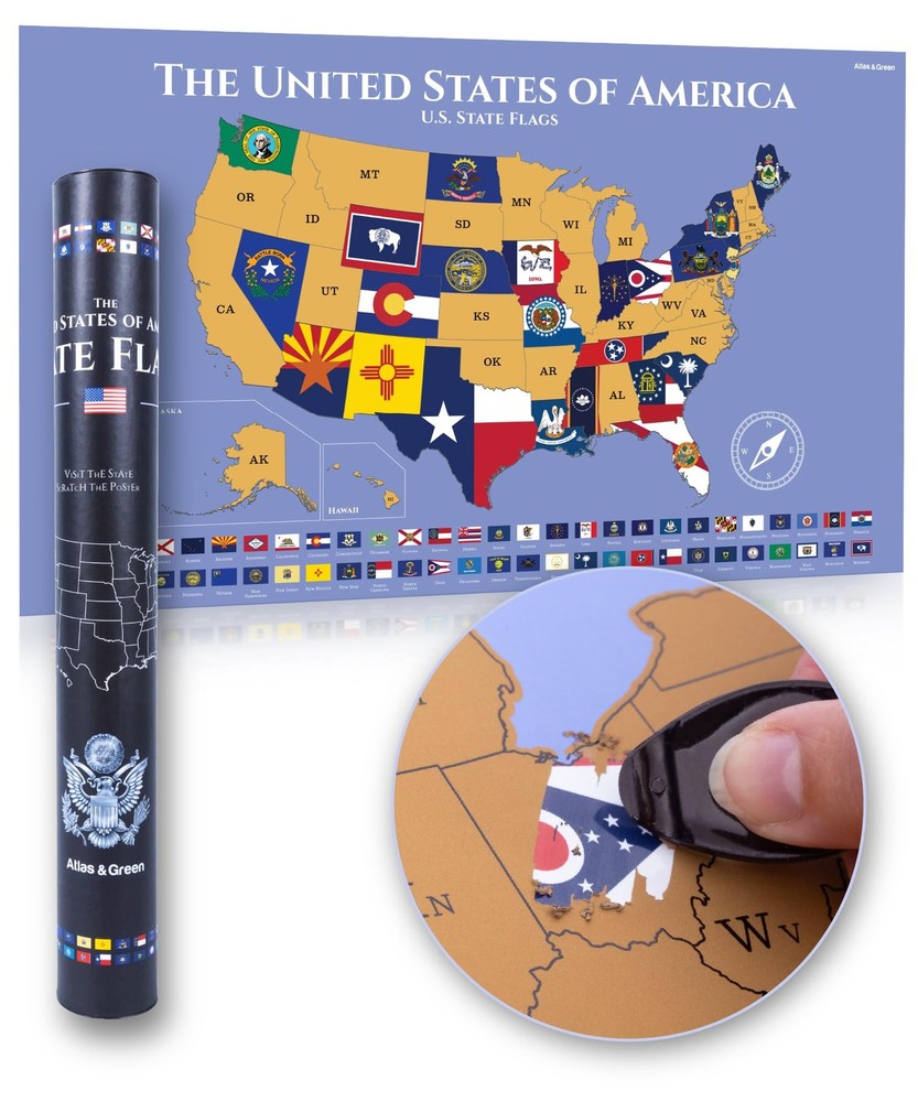 Atlas & Green Scratch Off Map of the United States. US State Map Scratch Off …