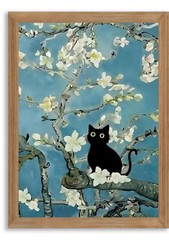 AXILANG Black Cat 10″L x 8″W, Blue Teal White Green Natural Wood Frame