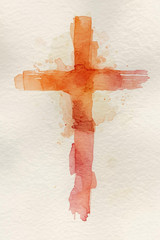 Christian Cross Watercolor Orange 4×6 Photo Print Religious Wall Art Decor