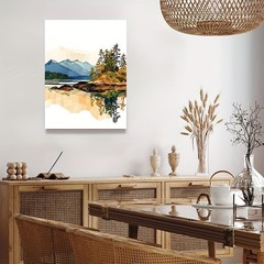 Minimal Mountain Lake Reflection Framed Canvas, Soft Neutral Nordic Landscape