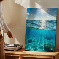 Sunshine Over Clear Ocean Water Underwater Scene Canvas Wall Art Print Home