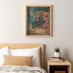 Retro DRAGON SLAYER Wall Art, Fantasy Sword Warrior Dinosaur Girl Poster Print