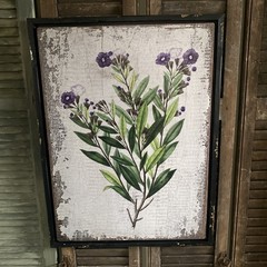Framed Flower Wall Decor Botanical Wild Indigo Branch Print on Wood