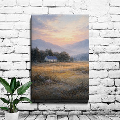 Antique Country Cottage Landscape Rustic Farmhouse Framed Canvas Print