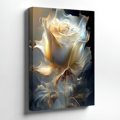 Botanical Canvas White Rose Floral Elegant Gold Accent Minimalist Office Decor