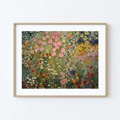 Gustav Klimt Flower Garden Poster | Pink Green Landscape Wall Art