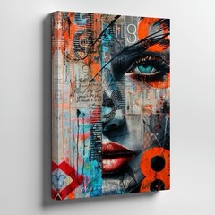 Modern Abstract Urban Woman Face Canvas Wall Art Contemporary Mixed Media Print