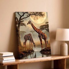 Wall Art Giraffe Pair Moonlit Safari Landscape Canvas Print Wildlife Home Decor