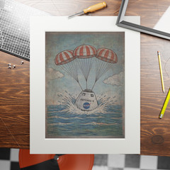 Vintage ARTEMIS SPLASHDOWN Wall Art, NASA Space Decor, Nautical Science Poster