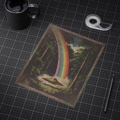 Vintage UFO RAINBOW Wall Art, Alien Pot of Gold Decor, Sci-fi Gay Pride Poster