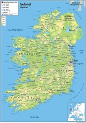 Ireland Physical Map 16.5×23.3 Inch Paper Laminated Wall Poster Art Geography