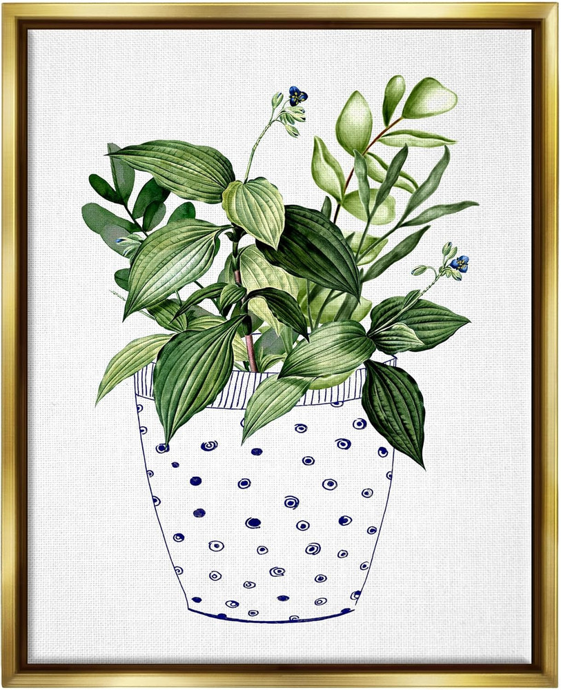 Modern Gold Framed Potted Plant Canvas Art by Karen Smith