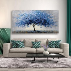 Blue Leaves Yellow Flowers Tree Canvas Wall Art for Living Room Office Study …