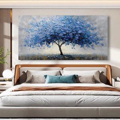 Blue Leaves Yellow Flowers Tree Canvas Wall Art for Living Room Office Study …