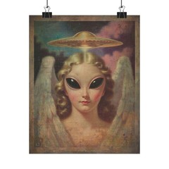 Vintage ALIEN ANGEL Disclosure Wall Art, Sci-fi Religious Decor, Cryptid Poster