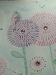 Large Floral Print Happy PomPom Flowers Rhinestones Glitter Bird Dragonfly 24×36