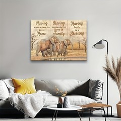 Elephant Family Blessing Quote Framed Canvas, Neutral Wildlife Family Wall Decor