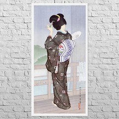 Poster Summer Rain, 1936 | 12×24″ Shin-hanga | Japan wall decor | Woman geisha