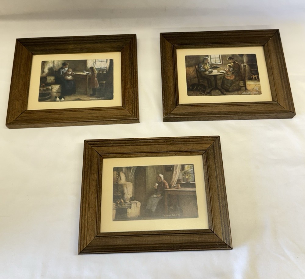 Set of 3 Framed Tuck Postcards Victorian Home Decor Art VTG
